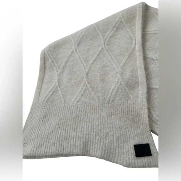 All Saints Cable Knit Ivory Rectangle Scarf Laurie 100% Wool Preppy Quiet Luxury - Picture 4 of 8